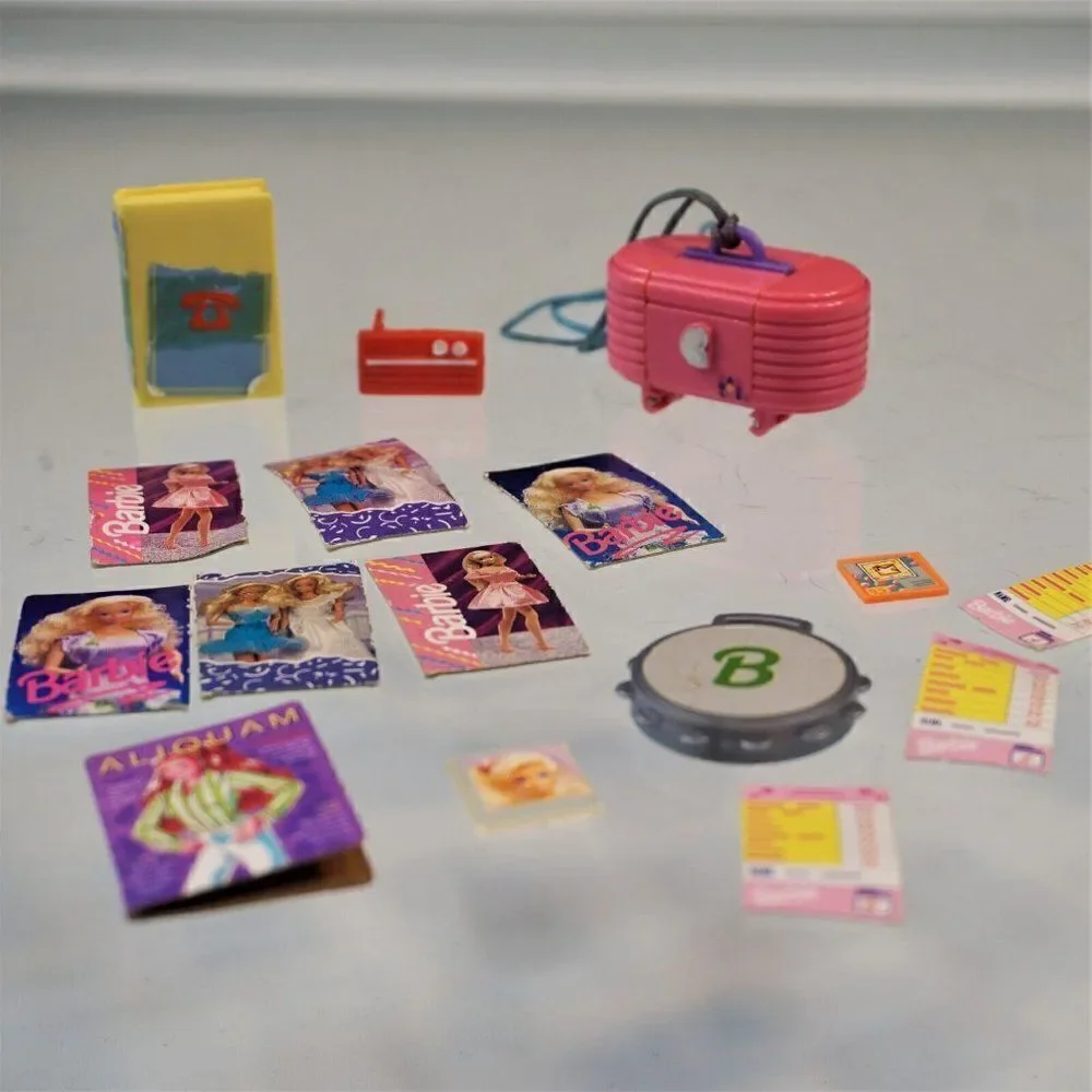 Vintage 90s Barbie Accessories Beauty Cady Radio Telephone Book Cards Magazines